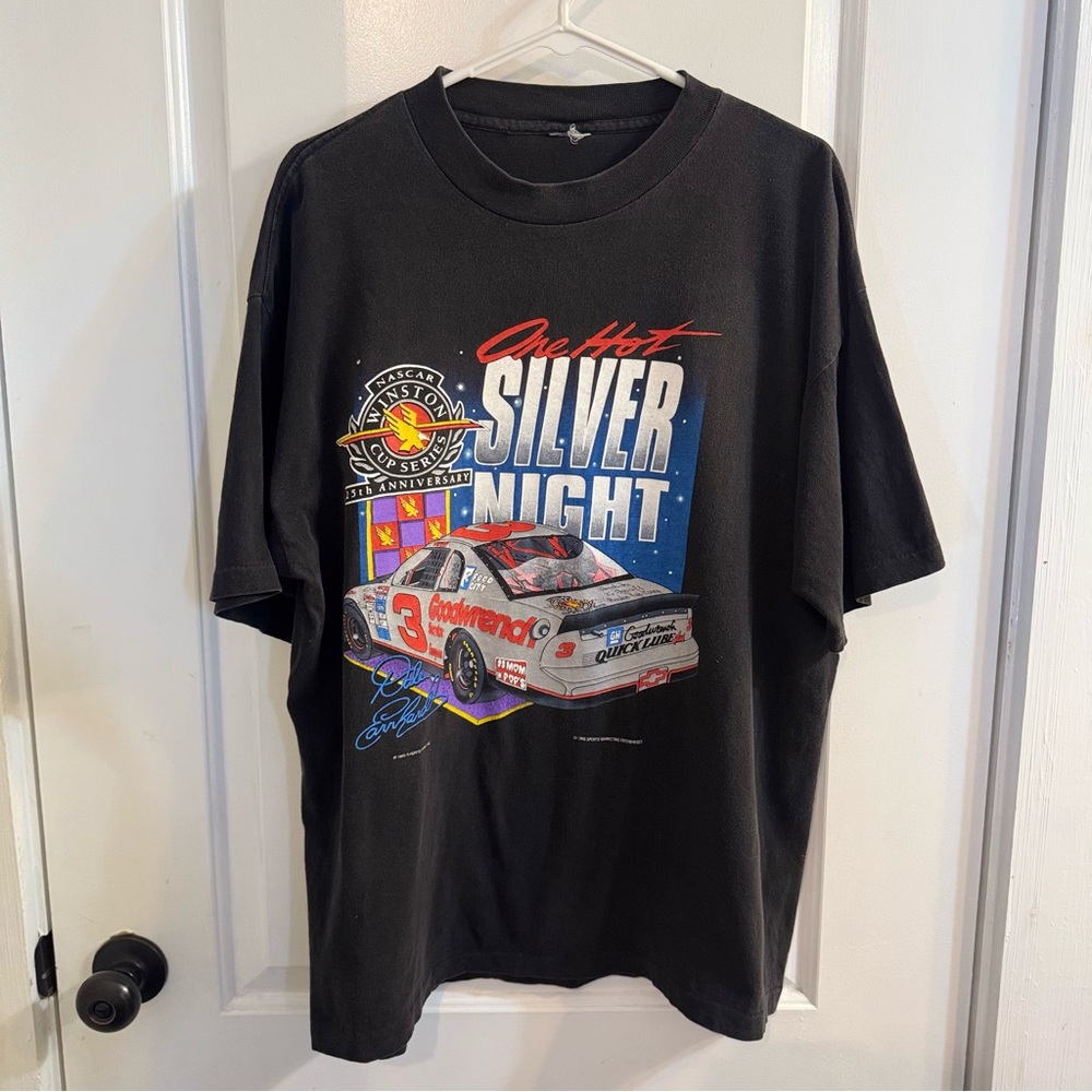 NASCAR Vintage Dale Earnhardt One Hot Silver Night Graphic Single Stich Tee 1995